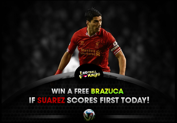 FootballFunnys's tweet photo. RETWEET and FOLLOW and if Suárez scores first today you could win the official World Cup 2014 ball! http://t.co/DLTUH6EqKU