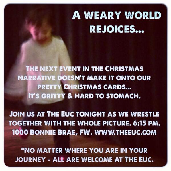 Mad_Curls's tweet photo. A weary world rejoices. Our Christmas narrative continues-but it's not on pretty cards... #theeuc #dfw #lgbtq #ccdoc http://t.co/VZtOe8OlL5