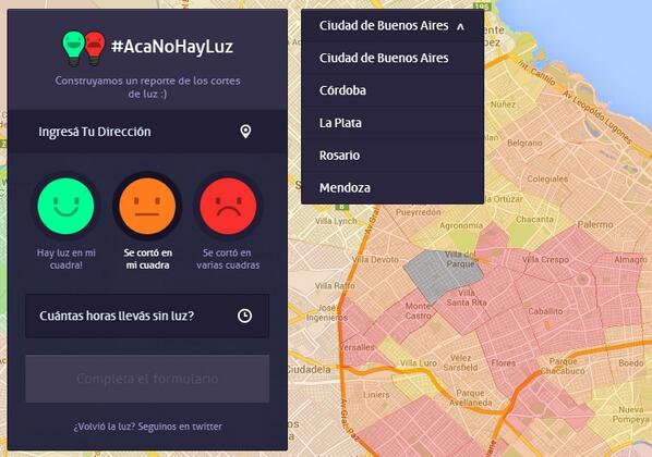 Agregamos los mapas de Rosario, Mendoza y La Plata a #AcaNoHayLuz, más un selector para que sea fácil ubicarlos ;)