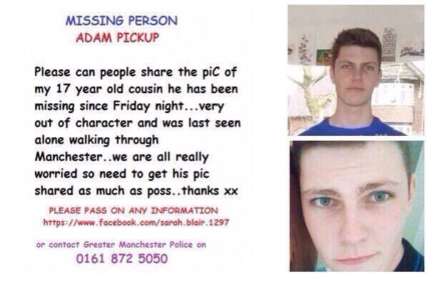 FranWatkin's tweet photo. @JahmeneDouglas can you please RT this it's urgent. #FindAdamPickup http://t.co/rpHOOCAK7h