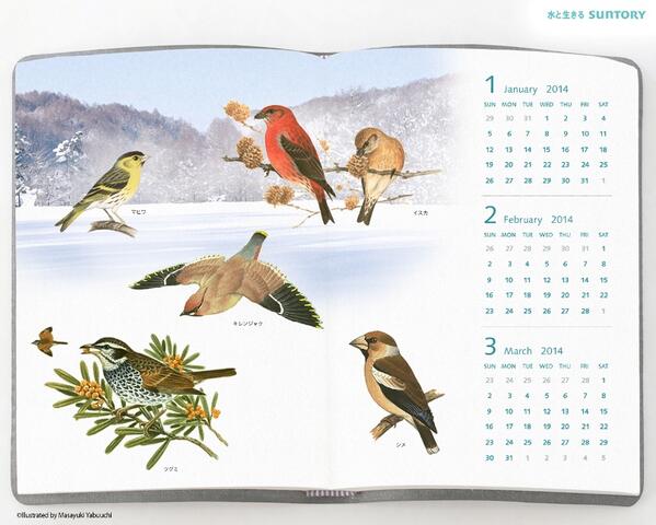 Suntory サントリー 壁紙カレンダープレゼント 愛鳥カレンダー 14年1 2 3月分 美しい冬の里山と鳥たちのイラストに癒されますよ Http T Co Jqsjmmfrj7 Http T Co Vjclp3btdm