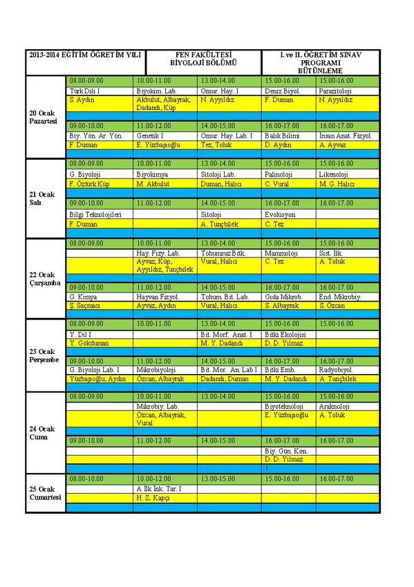 bütünleme sınavları programı
