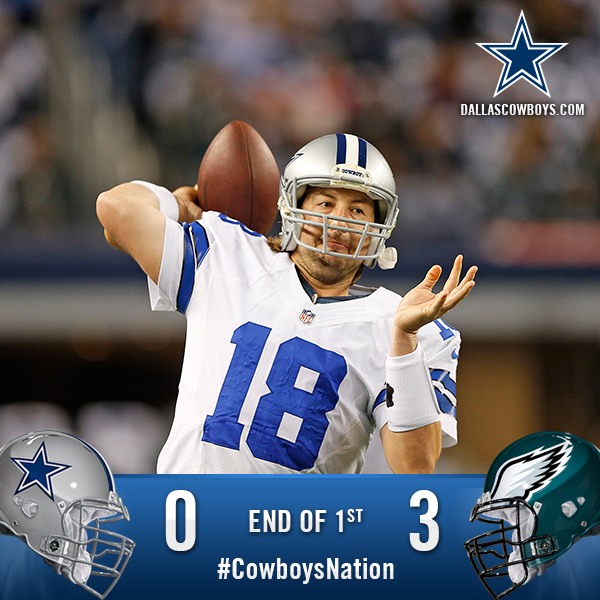 dallascowboys's tweet photo. End of the 1st qtr: Cowboys 0, Eagles 3. #CowboysNation http://t.co/BpEiwEpty6