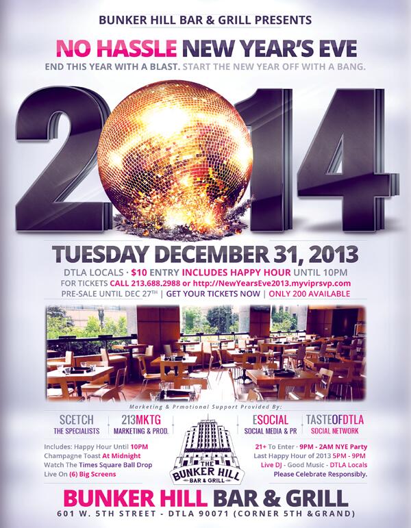 DTLAEvent411's tweet photo. 12/31/13 >>> $10 No Hassle New Years Eve for DTLA Locals at Bunker Hill Bar &amp; Grill. Buy tix: http://t.co/51N8F5X9k2 http://t.co/eedYwv4ZGI