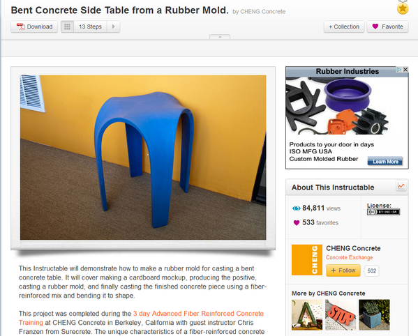 PolytekUSA's tweet photo. How to make a bent #concrete side table from a rubber mold. Instructable by @CHENGConcrete: http://t.co/82UhSX5irH http://t.co/hPCpCmwfBx