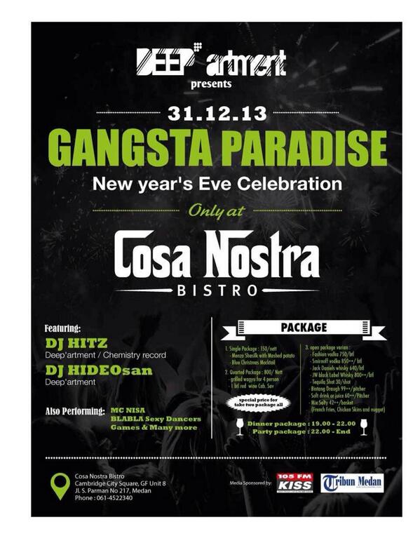 It's tommorow!Join us <a href="/cosanostra_mdn/">Cosa Nostra</a> and celebrate 2014 new year with us!@DEEPartment_id @KissFmMedan <a href="/tribunmedan/">Tribun Medan</a>