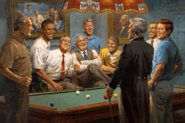 PhillyPoolShark's tweet image. I think they are playing 9-ball. Presidents should be playing straight pool. #straightpool #9ball #nwqpool
