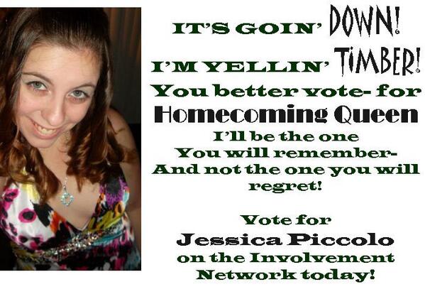 PiccoloPride's tweet photo. I can't wait for homecoming next week! Don't forget to vote for Jessica Piccolo for homecoming queen! @JWUNorthMiami http://t.co/gJBI1XRfwP