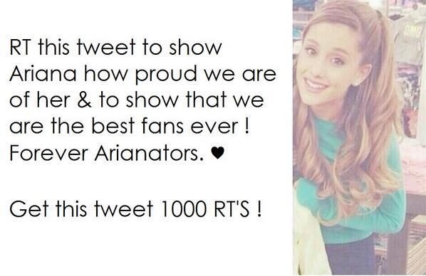 RT if you are proud of @ArianaGrande ♥