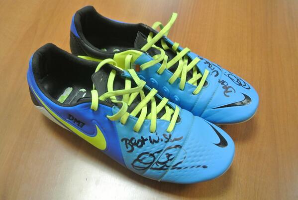 HullCity's tweet photo. To be in with a chance to win these match worn signed @DavidMeyler7 boots - simply RT this tweet #GoodLuck #UTT http://t.co/xt0K6bjv9P
