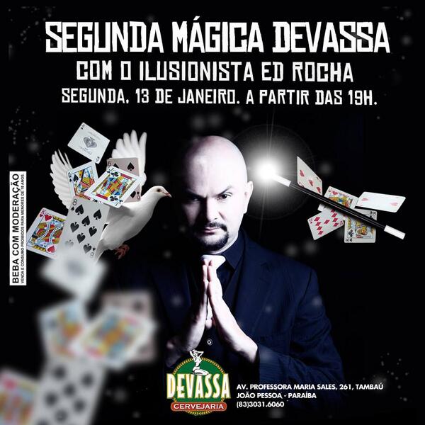 devassajp's tweet photo. É hoje! Segunda Mágica Devassa: uma noite recheada de stand up comedy, hipnose, mágica e ilusionismo psicológico. http://t.co/TGmE5Y5Rq2