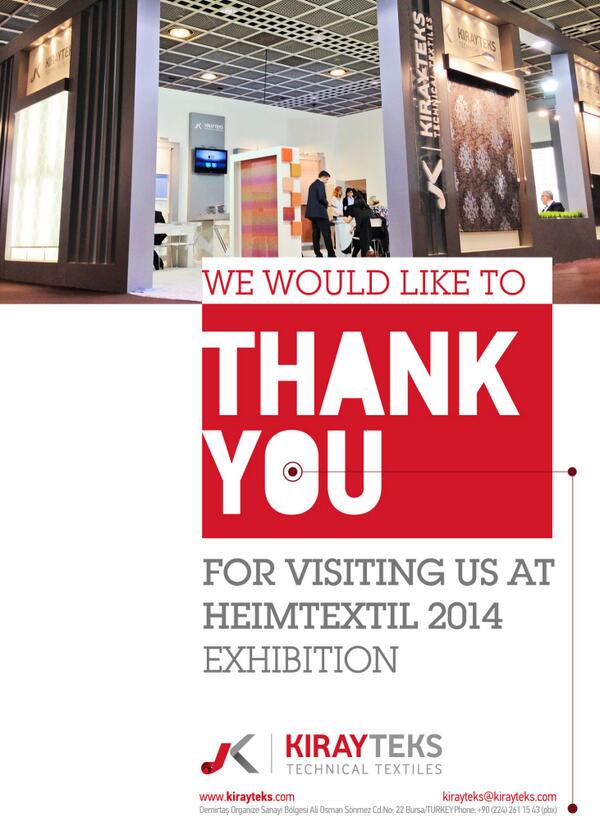 Kirayteks's tweet photo. "We would like to thank you for visiting us at HEIMTEXTIL 2014 exhibition" http://t.co/xXlltBcV5I