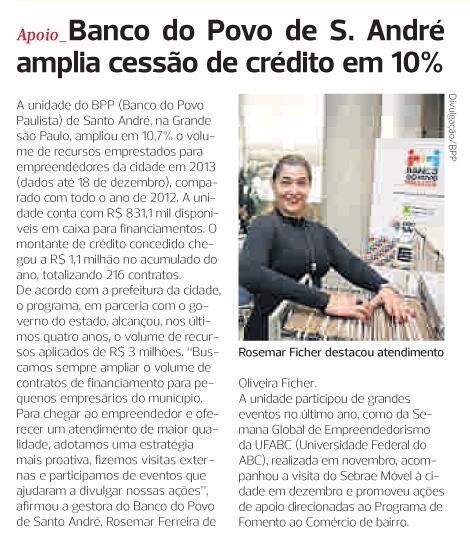 bancodopovo's tweet photo. Banco do Povo de S. André amplia cessão de crédito em 10%. Matéria foi publicada pelo jornal Diário de S. Paulo http://t.co/1D4SRr7ReO