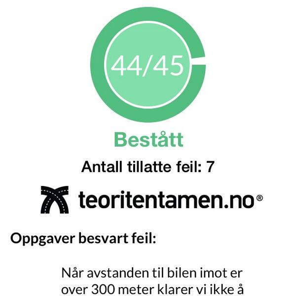 super_sebb's tweet photo. Bestått, besvarte 44 av 45 korrekt. #teoritentamen ser lovende ut 🙏 https://t.co/tNtBpYNwEc http://t.co/KoGENWvoLr