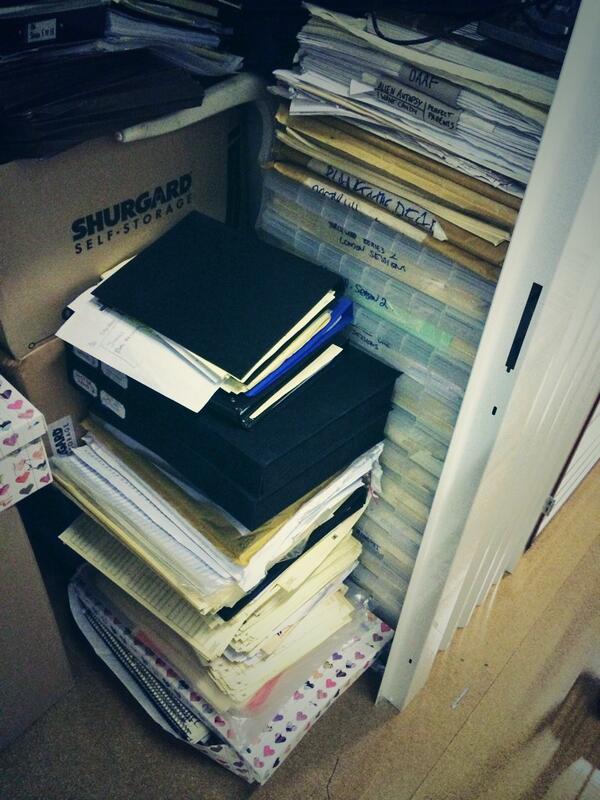 benfostermusic's tweet image. 7 years work = about 14 feet of scores #toomanynotes