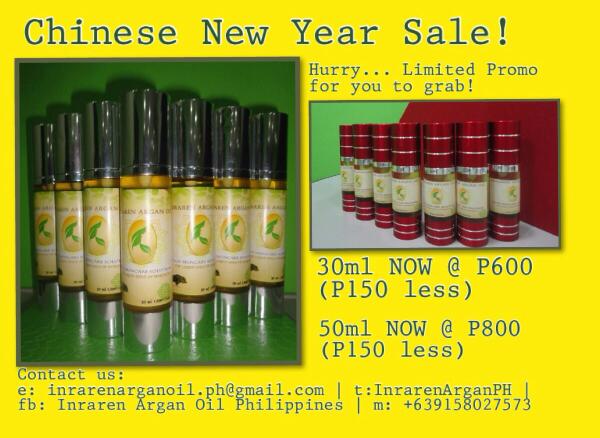 InrarenArganPH's tweet photo. We are on SALE, less P150 per bottle. Grab one now, Hurry! #arganoil #beautyproduct #naturaloil #arganoilphilippines http://t.co/ddC59ZOJHE