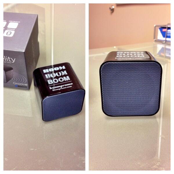 NEW PRODUCT!  Custom imprinted Bluetooth speakers.  Take your music anywhere!  #clientgifts #boomboomboom