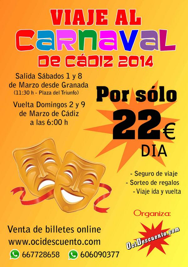 Ocidescuento's tweet photo. ya tenemos preparado nuestro primer viaje. Nos vamos a los carnavales de Cádiz!! La vamos a liar!! http://t.co/Me2JYDGjrj