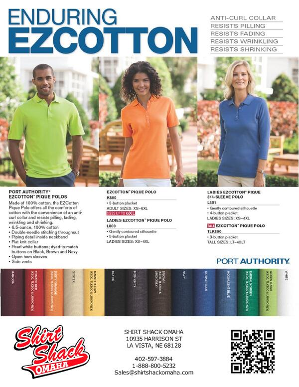 Shirt Shack offers the Enduring EZCotton polos from Port Authority.  402-597-3884  #omaha #customshirts #polo