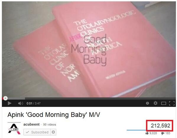PinkPandaJTR's tweet photo. MV Good Morning Baby sudah tembus 200 ribu view. Apink JJang!!! http://t.co/iIufQcmK0a