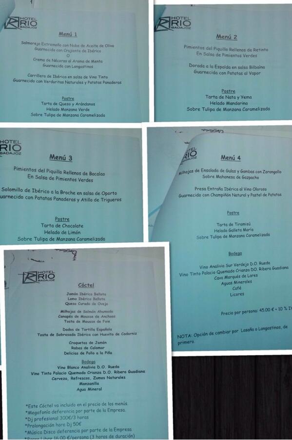ADEORLAS's tweet photo. SITIO 1: HOTEL RIO. Adjunto fotos con menus y precios. http://t.co/GNad22OZz7