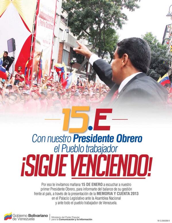 arturocazal's tweet photo. 15-E. Memoria y Cuenta. Presidente Obrero @NicolasMaduro y pueblo trabajador. Siguen ¡VENCIENDO! http://t.co/Gpjk77njVn