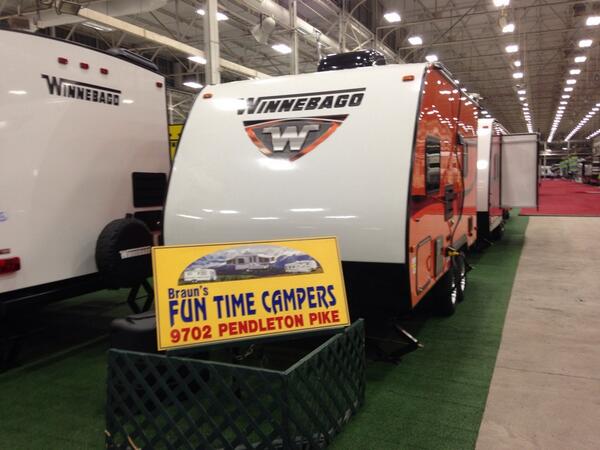 FunTimeCampers's tweet photo. @WinnebagoInd The 4 Minnies we have on display @ the Indy RV Expo have been drawing folks in for a look! http://t.co/bFa1NVIOG4