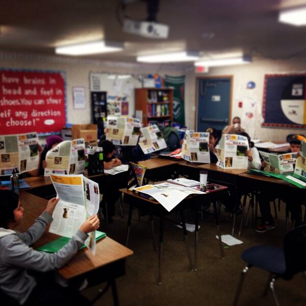 whitecapschool's tweet photo. Gr.5/6 spending Lit period reading the newspaper! Just missing our morning coffee! #literacy4life #spslearn http://t.co/1C9S98TIf0