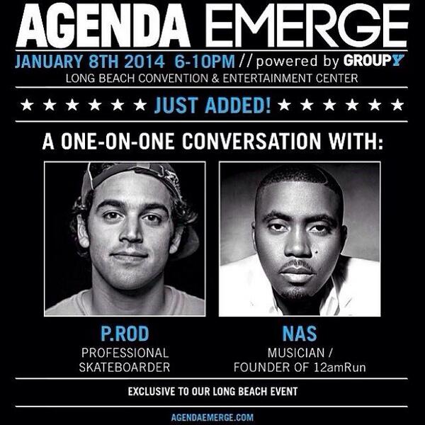 prod84's tweet photo. .@Nas and I will be talking at @AgendaEmerge. Use promo code PROD to get a special $60 ticket http://t.co/5XTHCbdg3B http://t.co/5GBvXq0r5Z
