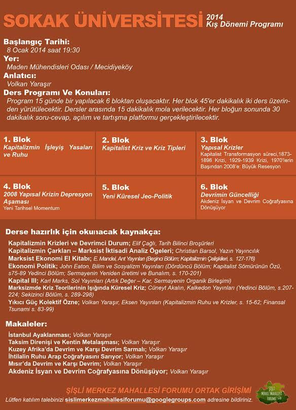 SisliMerkezForm's tweet photo. Forumumuz tarafından düzenlenen Sokak Üniversitesi başlıyor.8 Ocak Çarşamba 19.30'da Maden Mühendisleri Odasında. http://t.co/UOf7YAzXYv