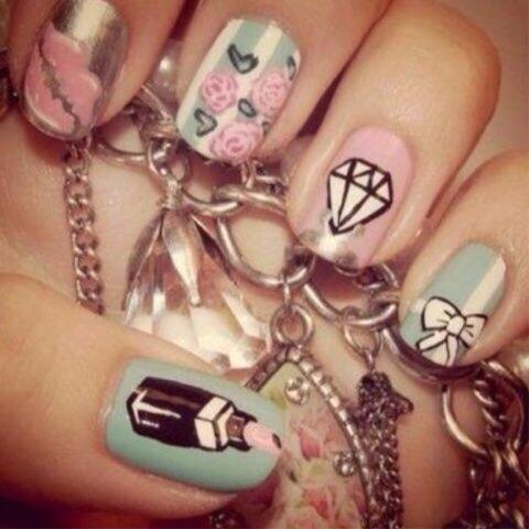 BossNails's tweet photo. Baby pink and mint coloured nails, complement each other well http://t.co/TnNxJCZWpo
