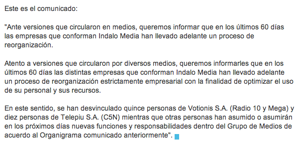 Infomedia24hrs's tweet photo. #AHORA #ARGENTINA #TV Comunicado del Grupo #Timbalo ,perdón Indalo,por el despido de @lajeantonio y @gusmura (Texto) http://t.co/Vh2WdktEQZ
