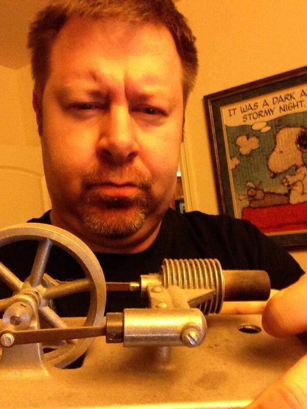 LanceMenthe's tweet image. Pondering the Sterling engine, with Snoopy the author looking on #SFproblems