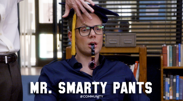 CommunityTV's tweet photo. "Wooooaaaah, look at Mr. Smarty Pants!" #Community http://t.co/QYIXbdbrQN