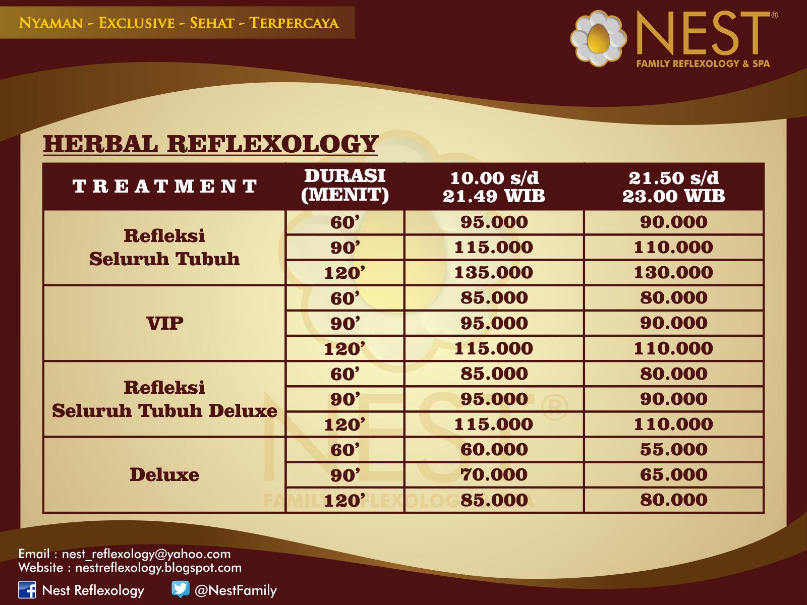 NEST Reflexology&Spa on Twitter "DAFTAR HARGA MENU TREATMENT NEST