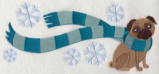 topdigitizing's tweet image. This little pug stays toasty in her scarf. #topdigitizing