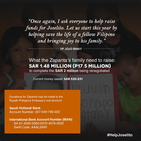 JojoCBinay's tweet photo. #HelpJoselito http://t.co/ytwsB8QycW