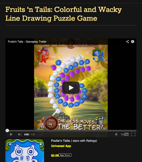 fruitsntails's tweet photo. "@FruitsnTails is a unique line drawing puzzle game." http://t.co/5LgE1IwfVZ (via @AppSaga) http://t.co/0nAFntOlCX