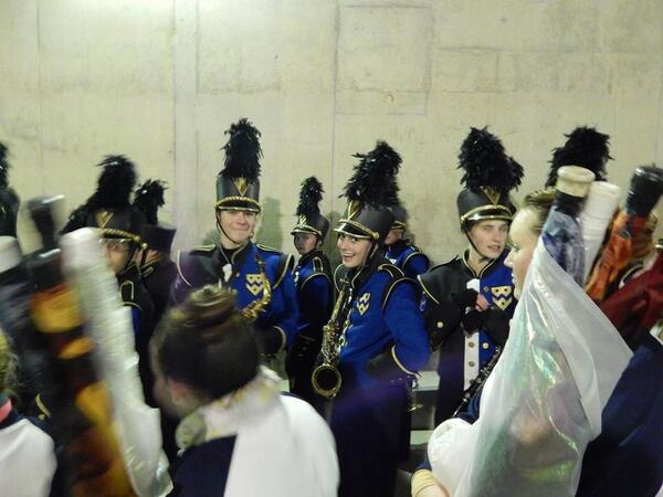SaxPlayerProbs's tweet image. Reminiscing on marching band season. Me (making a face) and my co section leader at state finals :,)