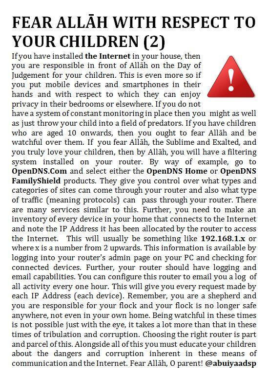 AbuIyaadSP's tweet photo. Fear Allaah With Respect to Your Children (2). Routers and Web Access.Take Heed and Spread! http://t.co/XAsP2jSFjZ