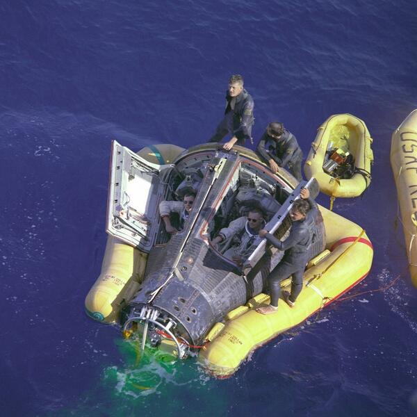 HistoryInPics's tweet photo. Armstrong and Scott fresh from Space, 1966. http://t.co/atFcusfile