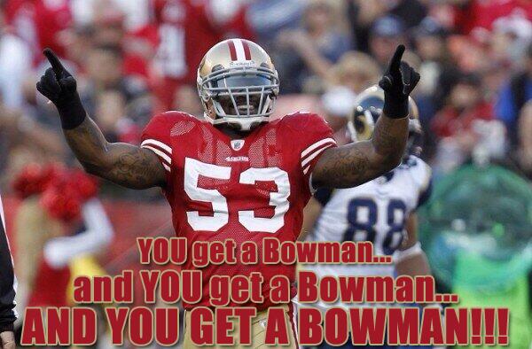 MUT_MEMES's tweet image. RT for your chance to win a TOTW NaVorro Bowman on Xbox One!  Winner drawn after Wildcard game. #MUT #TOTWBowman