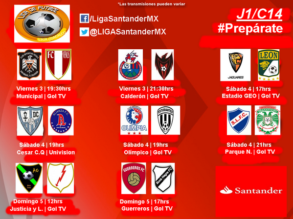 LIGACoacalco's tweet photo. ¡Quedan 6 horas para que arranque el #Clausura2014! ¿Ya viste la relación de partidos? #Prepárate http://t.co/LHeFmk3g8G