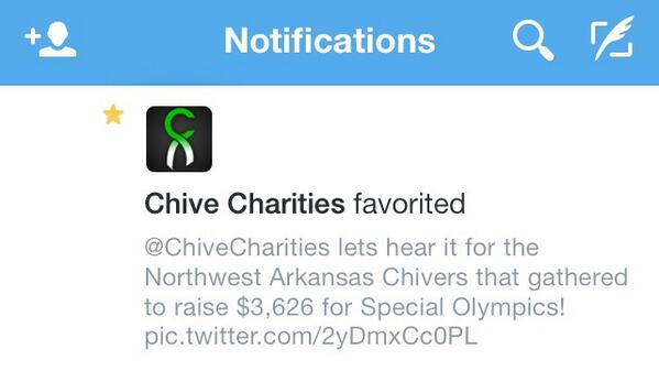 NWAChive's tweet photo. What makes for a great Friday? Getting the post about your fundraiser favorited by @ChiveCharities http://t.co/ZigYPwPc2C