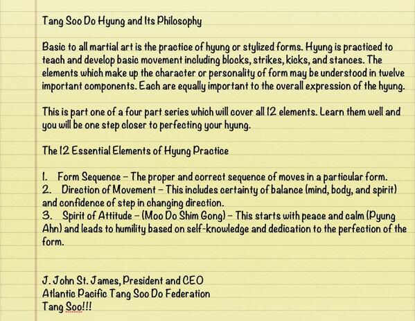 APTSDF's tweet photo. Tang Soo Do Hyung and Its Philosophy - part 1 of 4.  #TangSooDo #Hyung #MartialArts #Karate #APTSDF http://t.co/Ojy6f5azrF