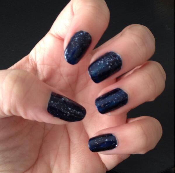 ChelseasNails's tweet photo. Night sky nails: @SallyHansen "Navy Baby" w/ glitter @Sephora by @OPI_PRODUCTS "Indi-go With the Flow" over the top. http://t.co/KQo8IWEtNG