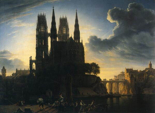 candice75007's tweet photo. Karl Friedrich Schinkel, Cathédrale gothique au bord de l'eau, 1814. http://t.co/KXdQON4y5h