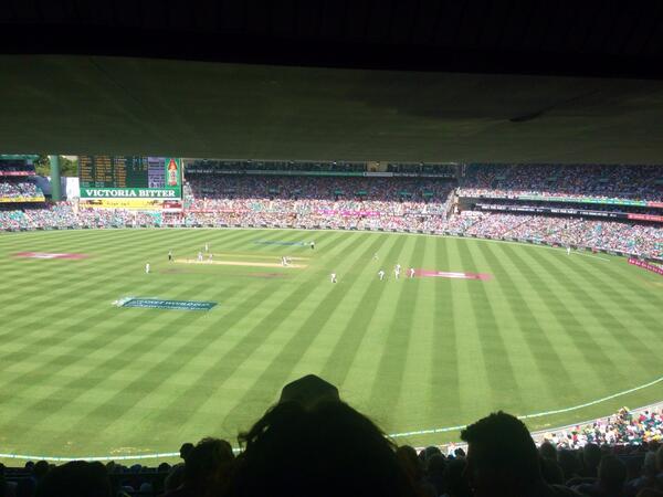 ChrisBathTV's tweet image. Johnson bowls England out before tea. #Ashes2014 Day 2 Giddy up @jim_wilson7 may need a magnifying glass..