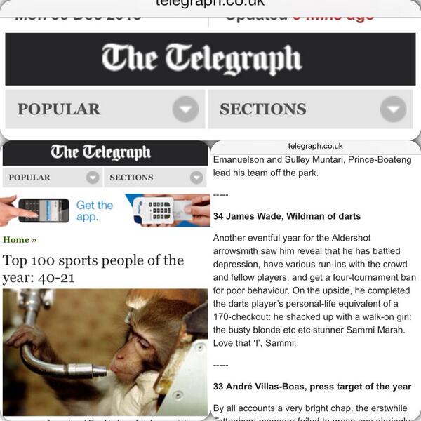 JamesWade180's tweet photo. Just got this sent thanks telegraph made me laugh #top100sportspeople #num34 http://t.co/4BGri2n1o4
