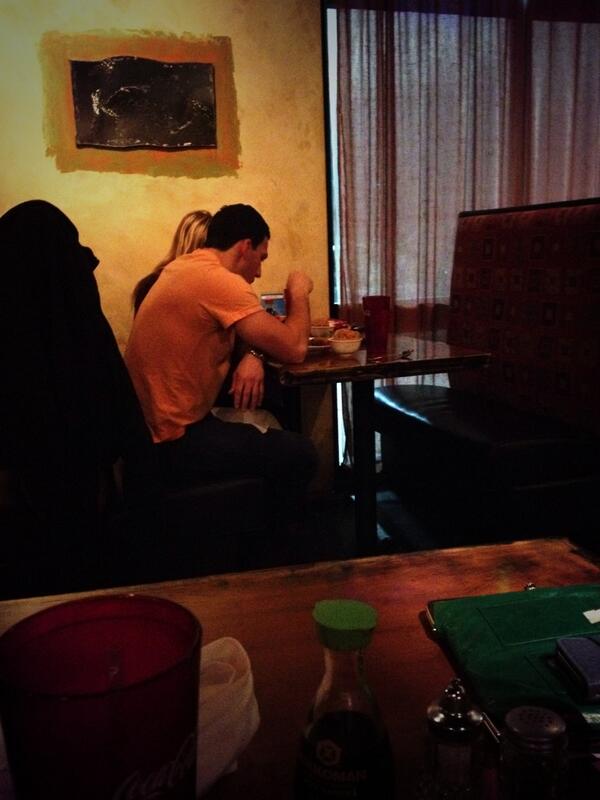 HeaterC92's tweet photo. Never understood why couples have the need to sit on the same side of the booth when eating out. It's so awkward! http://t.co/eHlziYvtNj